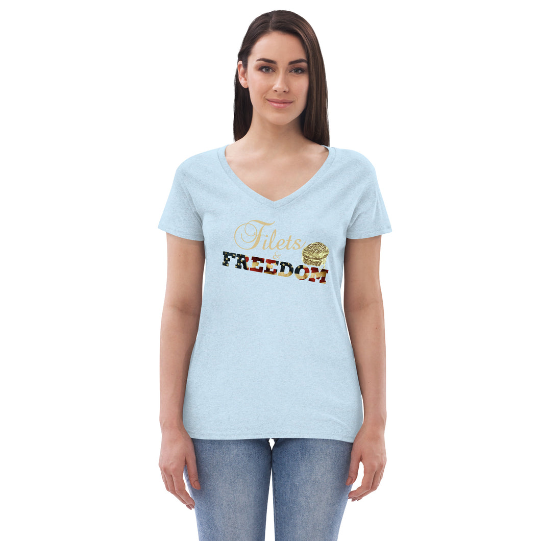 Filets & Freedom Light Blue Women’s Eco-Friendly v-neck t-shirt